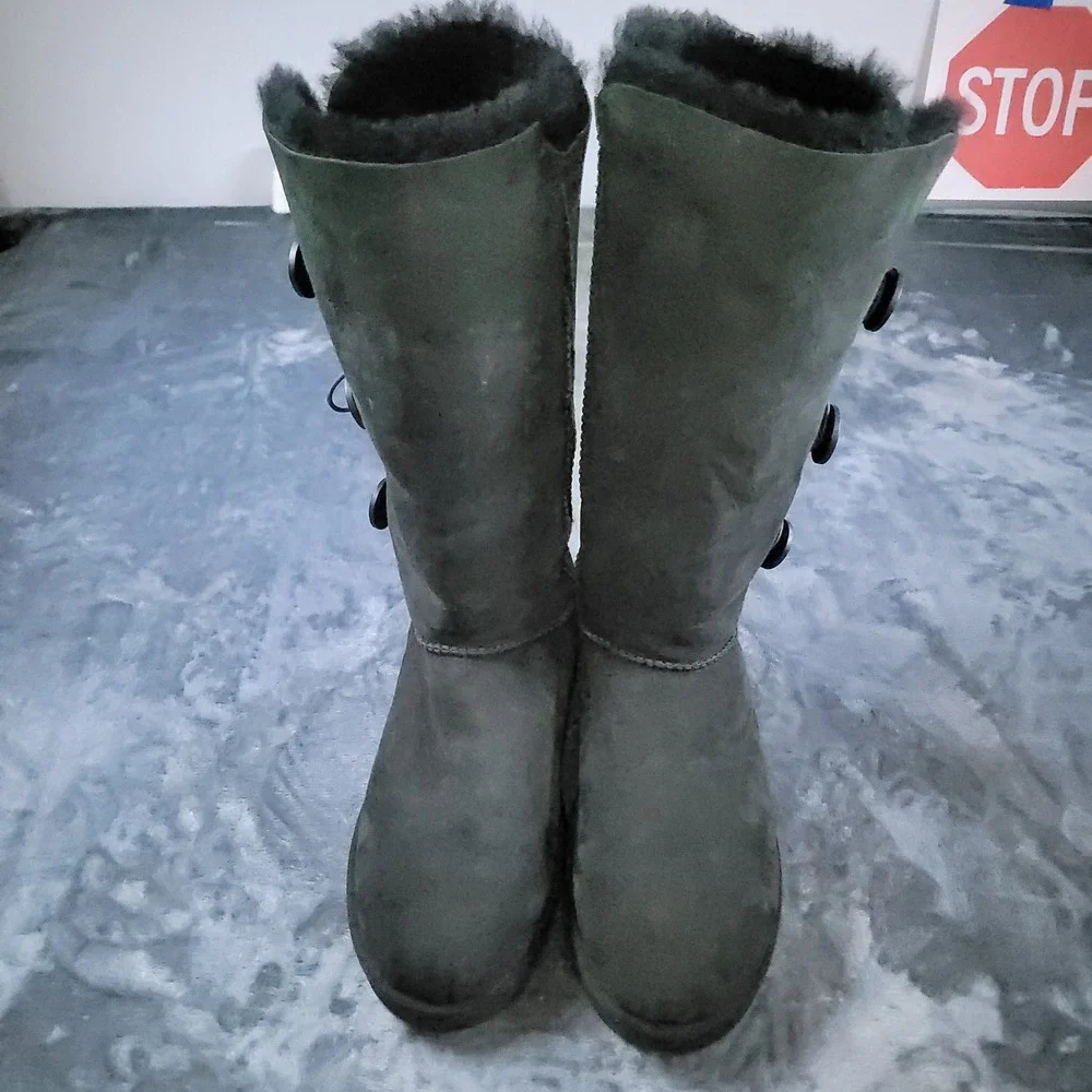 UGG Bailey Button Triplet II Black Suede Tall Boots Womens 11 1873